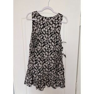 Spiaggia Dolce XL Women's Tunic Blouse Black White Geometric Print, Side Ties